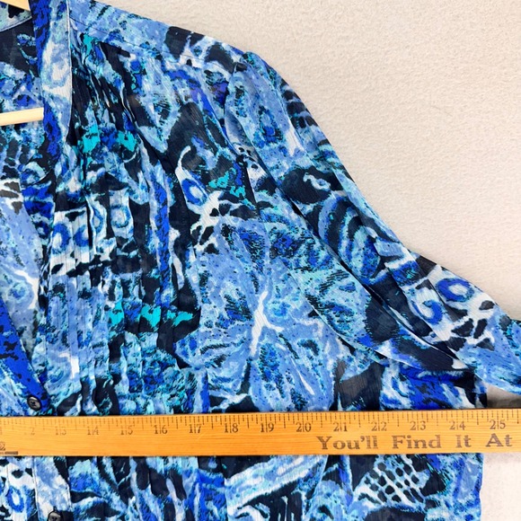 CJ Banks Blouse Womens 2X Blue Semi Sheer Pullover Career Floral - Picture 7 of 9